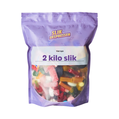 2 kilo blandet slik fra SlikEkspressen – stor pose med varieret Bland Selv Slik fyldt med klassiske favoritter og overraskelser.
