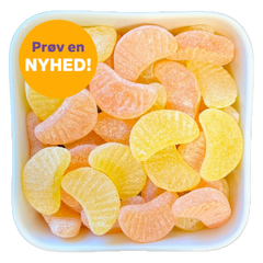 Appelsin & Citron fra Candynavia – sukkerfri vingummier formet som citrusbåde i gule og orange nuancer. Nyhed hos SlikEkspressen.