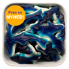 Blue Sharks – blå og hvide hajformede vingummier med skum og frugtsmag. Nyhed i Bland Selv Slik.