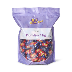 1 kg pose med Dumle-karameller overtrukket med mælkechokolade fra Fazer.