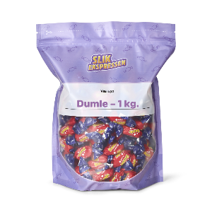 1 kg pose med Dumle-karameller overtrukket med mælkechokolade fra Fazer.