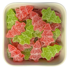 Røde og grønne vingummier formet som juletræer – Juletræer fra Grahns.