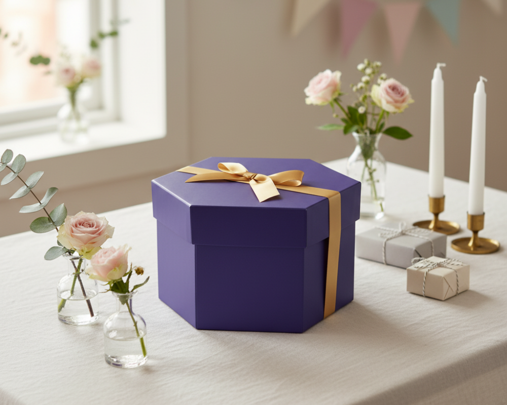 Explosion Box Gaveæske med slik til konfirmation eller nonfirmation fra SlikEkspressen – dekorativ gaveæske med sløjfe perfekt som gave til konfirmand eller nonfirmand. 