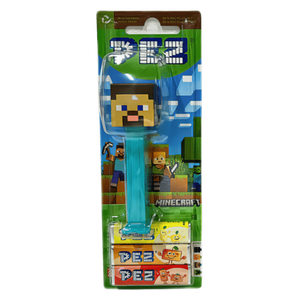 PEZ Minecraft fra Cloetta med pixel-dispenser og 3 pakker frugtpastiller – genopfyldelig slikdispenser til gamere og samlere.