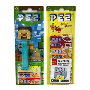 PEZ Minecraft Pakke med dispenser og 11 pakker frugtpastiller – sjov gaveidé fra SlikEkspressen.