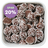 Punch Praliner fra Grahns – små kugler med punchcreme og chokoladesmag dækket af hvide sukkerkugler. På tilbud hos SlikEkspressen. Spar 20%.