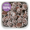 Punch Praliner fra Grahns – små kugler med punchcreme og chokoladesmag dækket af hvide sukkerkugler. På tilbud hos SlikEkspressen. Spar 50%.