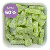Racerbiler Sour fra Toms – syrlig vingummi med citron- og limesmag formet som grønne racerbiler i Bland Selv Slik. Tilbud – spar 50%.