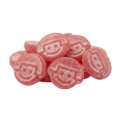 Raspberry Twins fra Grahns – lyserøde syrlige vingummistykker med hindbærsmag.