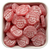 Raspberry Twins fra Grahns – syrlige vingummier med hindbærsmag og smilende ansigter.