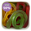 Store hugorme fra Grahns – lange, farverige vingummislanger med klassisk frugtsmag. Perfekt i Bland Selv Slik. Tilbud. Spar 50%.