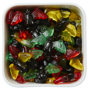 Vampyrer fra Haribo – lakrids og vingummi formet som flagermus.