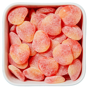 Ferskner fra Haribo – vingummi med sukkerdrys og ferskensmag.