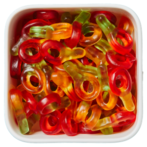 Frugtsutter fra Haribo – farverige vingummier i sutteform med frugtsmag.