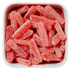 Krudtugler fra Haribo – røde vingummistænger med mentol og sukkerdrys.